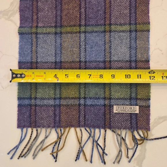 VTG Foxford Irish Lambs Wool Plaid Tartan Scarf Purple Blue Green Unisex - Picture 6 of 6